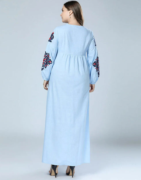 Elegant Embroidered Abaya with Lantern Sleeves and Large Swing Skirt